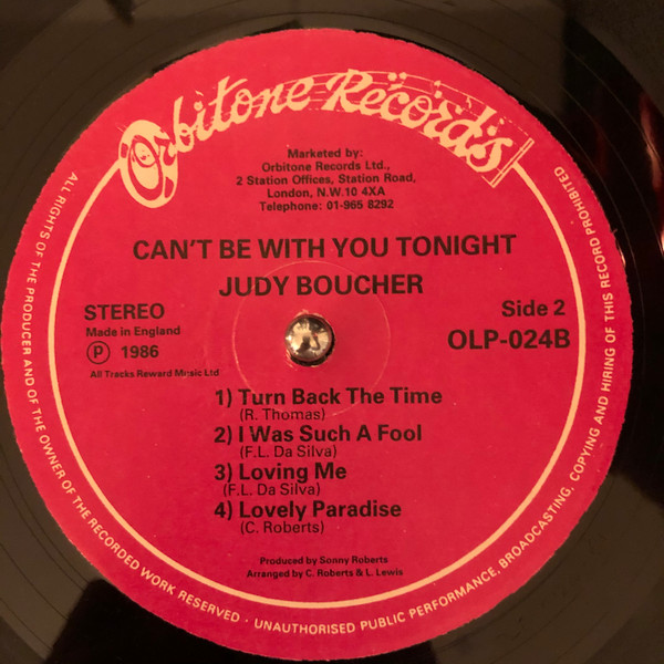 Judy Boucher - Can't Be With You Tonight | Orbitone Records (OLP 024) - 4 Judy Boucher - Can't Be With You Tonight | Orbitone Records (OLP 024) - 4