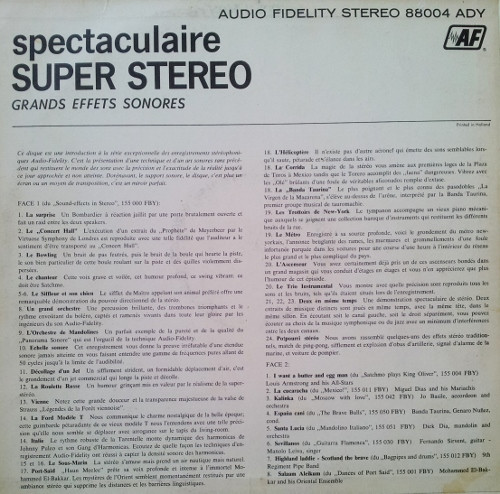 Various - Spectaculaire Super Stéréo - Grands Effets Sonores | Audio Fidelity (88004 ADY) - 2 Various - Spectaculaire Super Stéréo - Grands Effets Sonores | Audio Fidelity (88004 ADY) - 2
