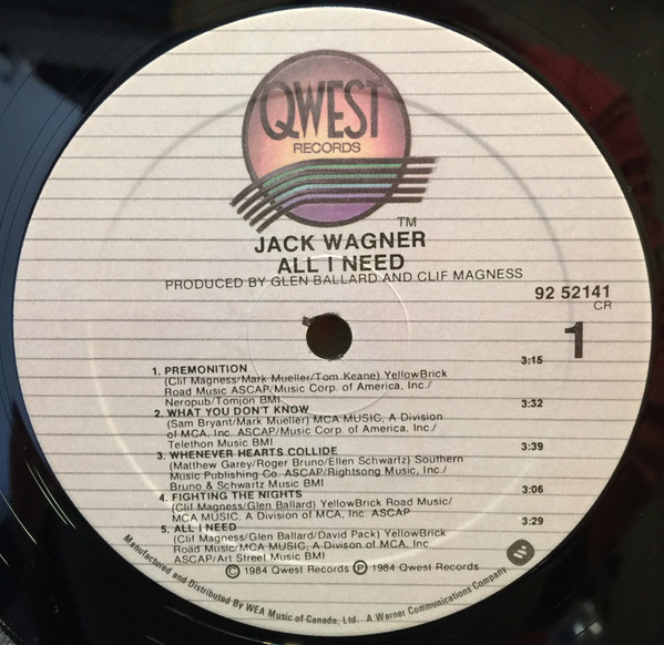 Jack Wagner - All I Need | Qwest Records (92-52141) - 3 Jack Wagner - All I Need | Qwest Records (92-52141) - 3