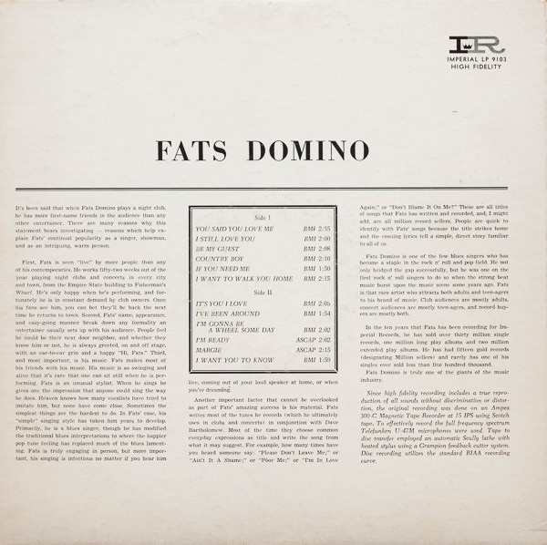 Fats Domino - Sings Million Record Hits | Imperial (LP-9103) - 2