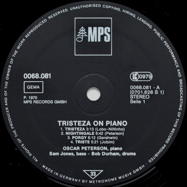 The Oscar Peterson Trio - Tristeza On Piano | MPS Records (68.081) - 4