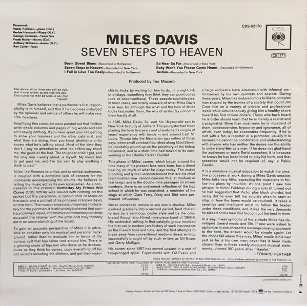 Miles Davis - Seven Steps To Heaven | CBS (CBS 62170) - 2