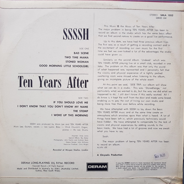 Ten Years After - Ssssh. | Deram (SMLA 1052) - 2 Ten Years After - Ssssh. | Deram (SMLA 1052) - 2