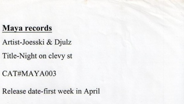 Joeski & D'Julz - A Night On Clery St. | Maya (MAYA 003)