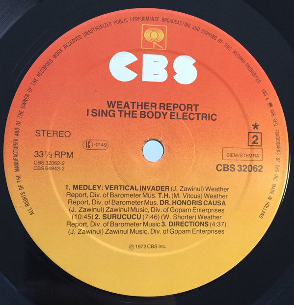 Weather Report - I Sing The Body Electric | CBS (CBS 32062) - 4