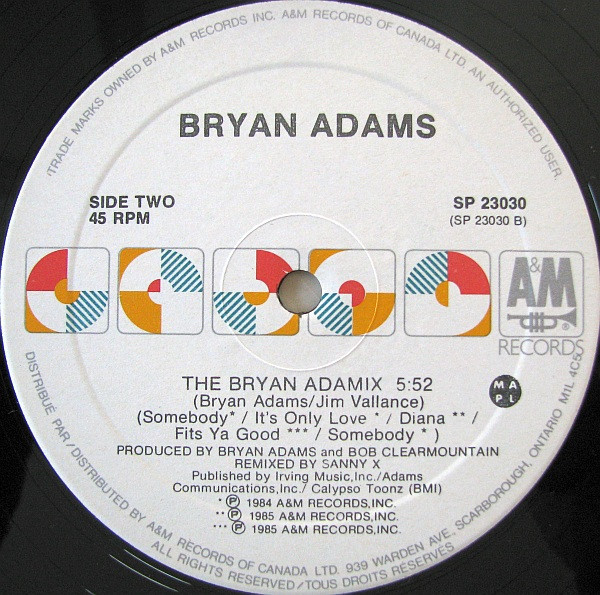 Bryan Adams - Diana / Summer Of 69' / The Bryan Adamix | A&M Records (SP 23030) - 4