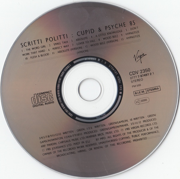 Scritti Politti - Cupid & Psyche 85 | Virgin (CDV 2350) - 3