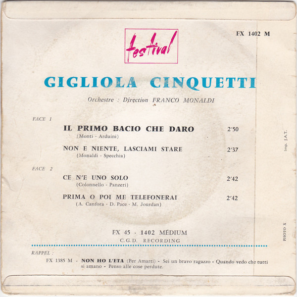 Gigliola Cinquetti - Il Primo Bacio Che Daro | Disques Festival (FX 1402) - 2