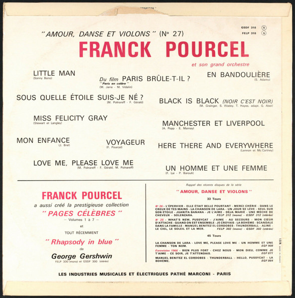Franck Pourcel Et Son Grand Orchestre - Amour, Danse Et Violons N° 27 | La Voix De Son Maître (GSDF 318) - 2 Franck Pourcel Et Son Grand Orchestre - Amour, Danse Et Violons N° 27 | La Voix De Son Maître (GSDF 318) - 2
