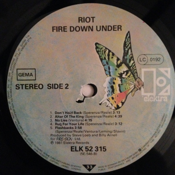 Riot - Fire Down Under | Elektra (ELK 52 315) - 4