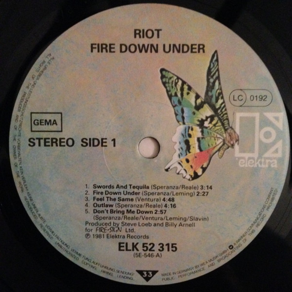 Riot - Fire Down Under | Elektra (ELK 52 315) - 3