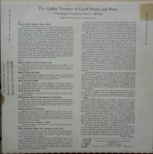 Pearl C. Wilson - The Golden Treasury of Greek Poetry and Prose | Caedmon Records (TC 1034) - 2 Pearl C. Wilson - The Golden Treasury of Greek Poetry and Prose | Caedmon Records (TC 1034) - 2
