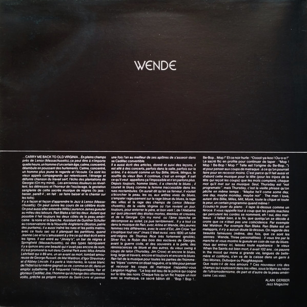 Ran Blake - Wende | Owl Records (OWL 05) - 2 Ran Blake - Wende | Owl Records (OWL 05) - 2