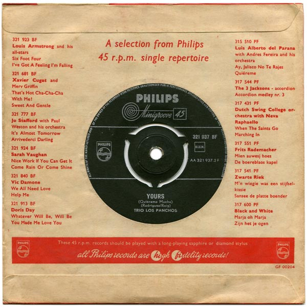 Trio Los Panchos - Bésame Mucho / Quiéreme Mucho = Yours | Philips (321 937 BF) - 2