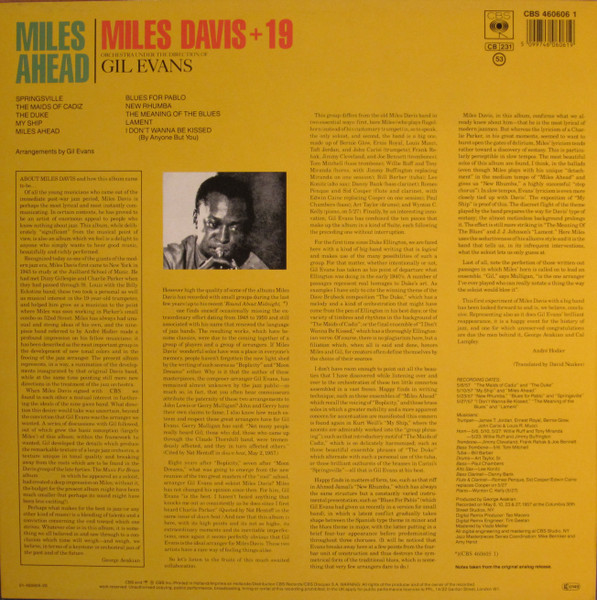 Miles Davis + 19 , Gil Evans - Miles Ahead | CBS (CBS 460606 1) - 2 Miles Davis + 19 , Gil Evans - Miles Ahead | CBS (CBS 460606 1) - 2