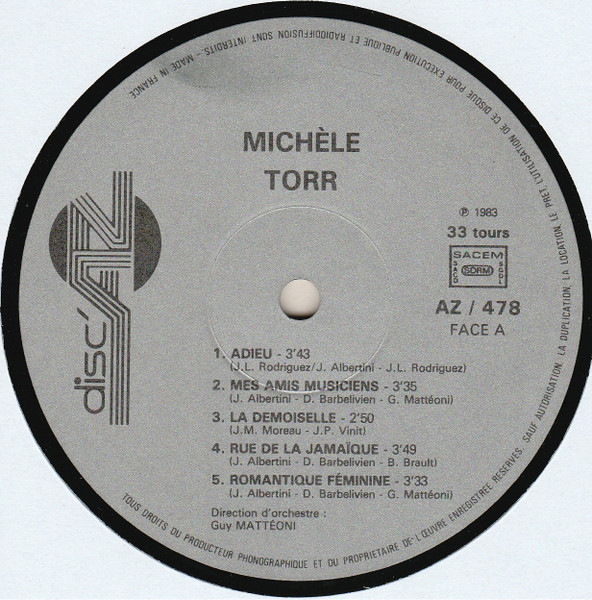 Michèle Torr - Adieu | Disc'AZ (AZ / 478) - 3