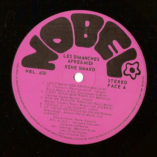 René Simard - Les Dimanches Après-midi [Vinyl] | Nobel (NBL 600) - 2