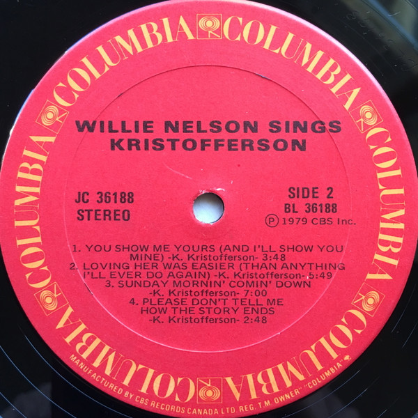 Willie Nelson - Willie Nelson Sings Kristofferson | Columbia (JC 36188) - 4 Willie Nelson - Willie Nelson Sings Kristofferson | Columbia (JC 36188) - 4