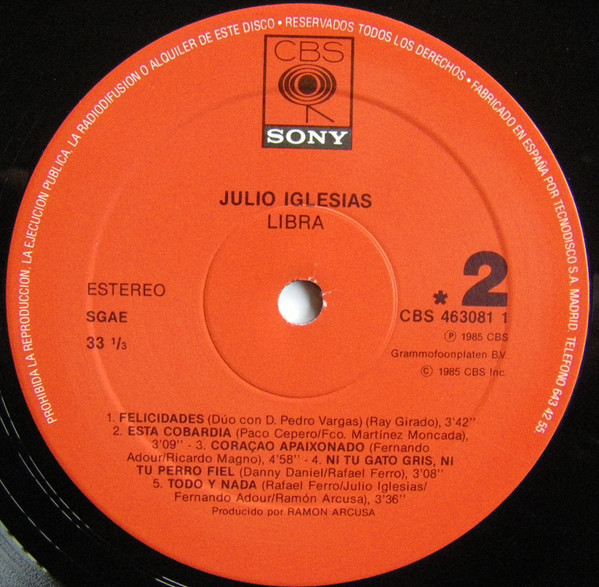 Julio Iglesias - Libra | CBS/Sony (CBS 463081 1) - 4