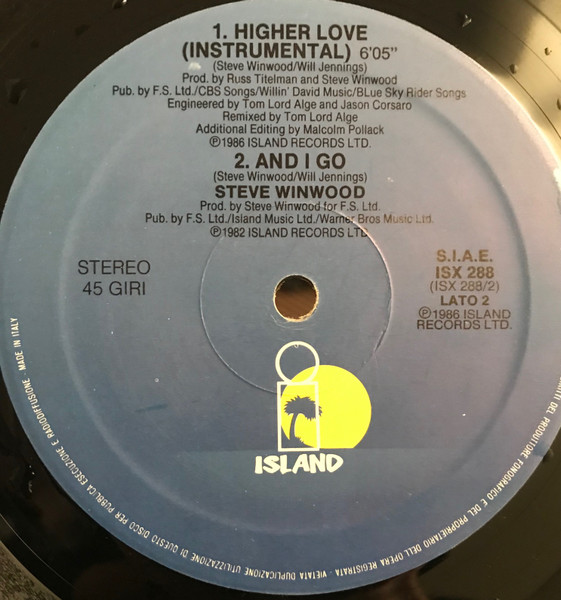 Steve Winwood - Higher Love | Island Records (ISX 288) - 3 Steve Winwood - Higher Love | Island Records (ISX 288) - 3