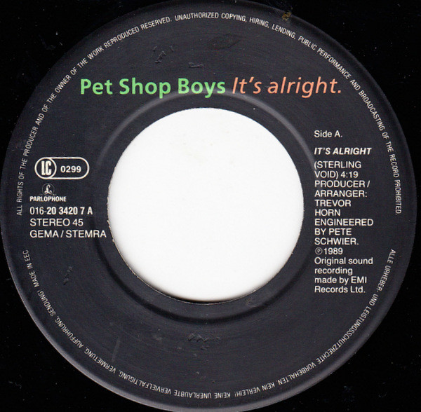 Pet Shop Boys - It's Alright | Parlophone (016-20 3420 7) - 3