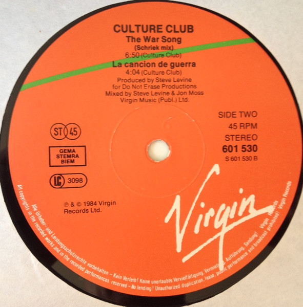 Culture Club - The War Song (Ultimate Dance Mix) | Virgin (601 530) - 4