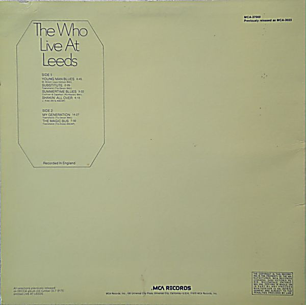 The Who - Live At Leeds | MCA Records (MCA-37000) - 2