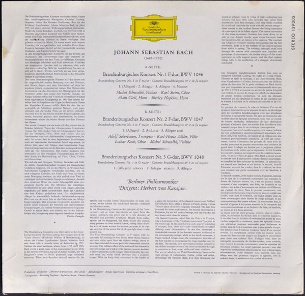 Herbert von Karajan - Johann Sebastian Bach - Berliner Philharmoniker - Brandenburgische Konzerte Nr. 1, 2 & 3 | Deutsche Grammophon (139 005 SLPM) - 2