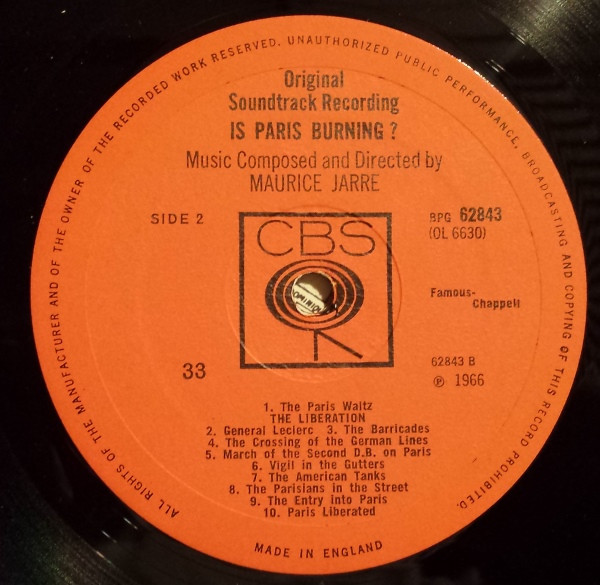 Maurice Jarre - Is Paris Burning? (The Original Sound Track Recording) | CBS (62843) - 4 Maurice Jarre - Is Paris Burning? (The Original Sound Track Recording) | CBS (62843) - 4