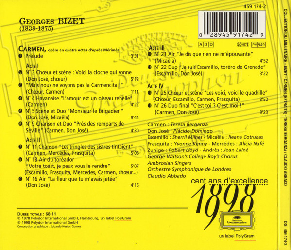 Georges Bizet , Teresa Berganza , Claudio Abbado - Carmen (Highlights) | Deutsche Grammophon (459 174-2) - 2