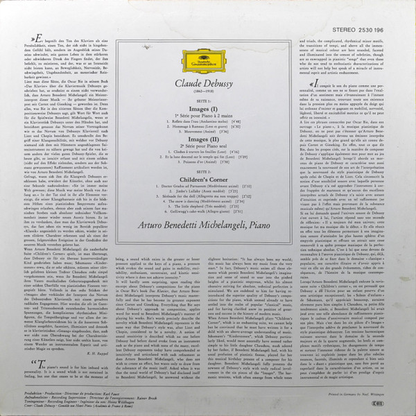 Claude Debussy , Arturo Benedetti Michelangeli - Images I/II / Children's Corner | Deutsche Grammophon (2530 196) - 2