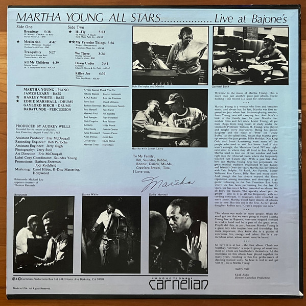 Martha Young All Stars - Live At Bajone's | Carnelian (CRLN-1001) - 4 Martha Young All Stars - Live At Bajone's | Carnelian (CRLN-1001) - 4