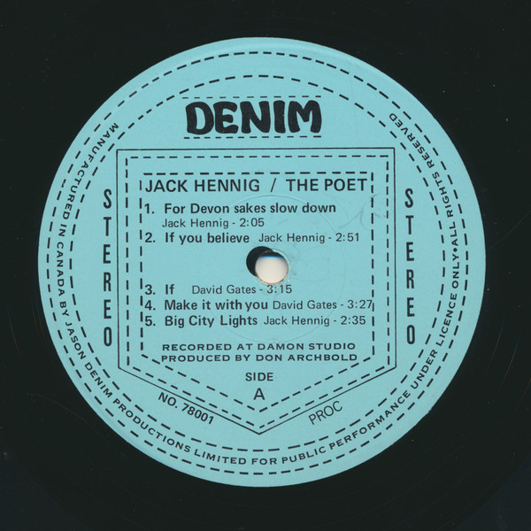 Jack Hennig - The Poet | Denim Records (78001) - 3 Jack Hennig - The Poet | Denim Records (78001) - 3