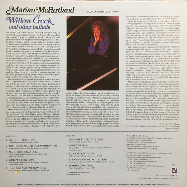 Marian McPartland - Willow Creek And Other Ballads | Concord Jazz (CJ-272) - 2 Marian McPartland - Willow Creek And Other Ballads | Concord Jazz (CJ-272) - 2