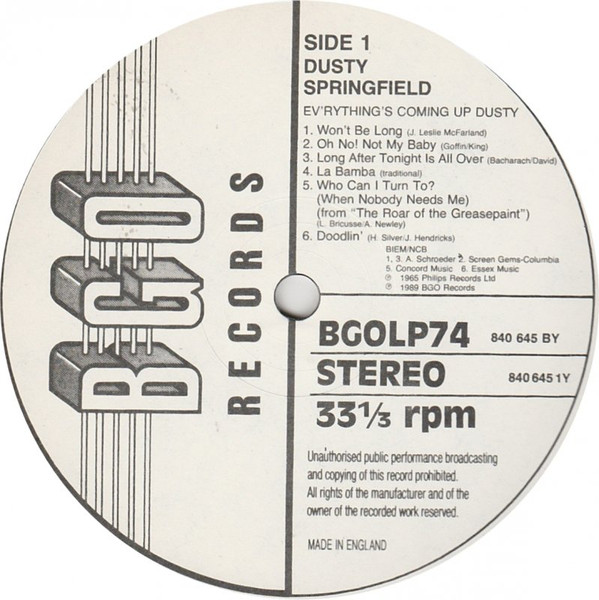 Dusty Springfield - Ev'rything's Coming Up Dusty | BGO Records (BGOLP 74) - 3 Dusty Springfield - Ev'rything's Coming Up Dusty | BGO Records (BGOLP 74) - 3
