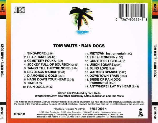 Tom Waits - Rain Dogs [CD] | Island Records (CIDM-131) - 2