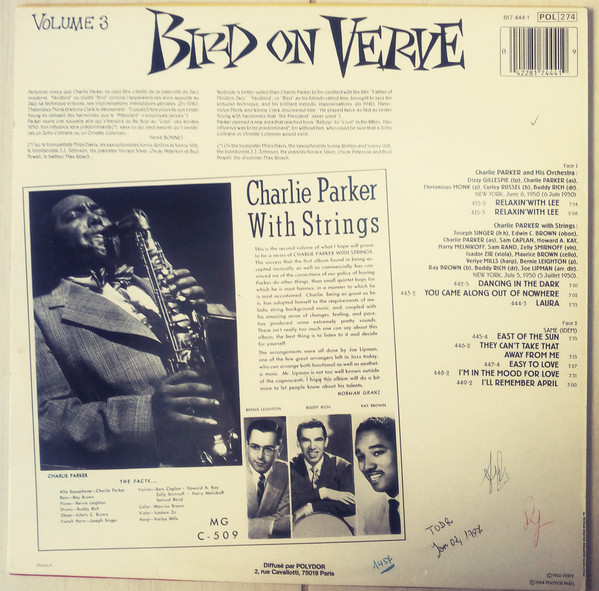 Charlie Parker - Bird On Verve - Volume 3 (With Strings) | Verve Records (817 444-1) - 3 Charlie Parker - Bird On Verve - Volume 3 (With Strings) | Verve Records (817 444-1) - 3