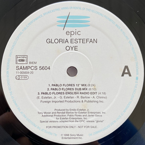 Gloria Estefan - Oye | Epic (SAMPMS 5604) - 2