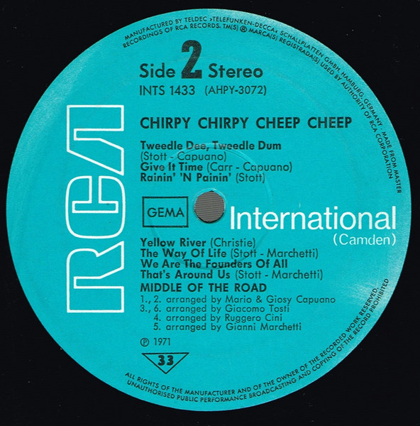 Middle Of The Road - Chirpy Chirpy Cheep Cheep | RCA International (Camden) (INTS 1433) - 4 Middle Of The Road - Chirpy Chirpy Cheep Cheep | RCA International (Camden) (INTS 1433) - 4