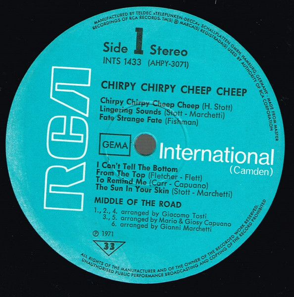 Middle Of The Road - Chirpy Chirpy Cheep Cheep | RCA International (Camden) (INTS 1433) - 3 Middle Of The Road - Chirpy Chirpy Cheep Cheep | RCA International (Camden) (INTS 1433) - 3