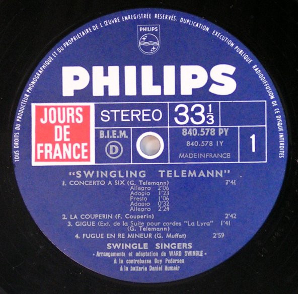 Les Swingle Singers - Swingling Telemann | Philips (840.578 PY) - 3 Les Swingle Singers - Swingling Telemann | Philips (840.578 PY) - 3