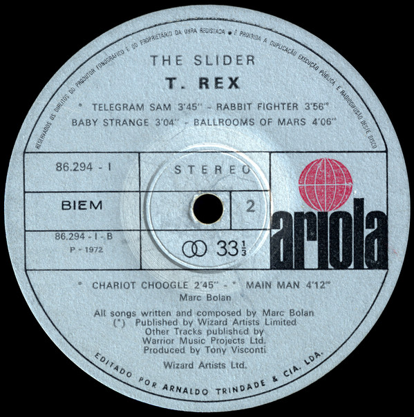 T. Rex - The Slider | Ariola (86 294 I) - 3