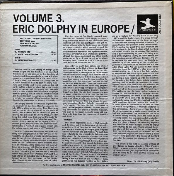Eric Dolphy - In Europe / Volume 3. | Prestige (PR 7366) - 2