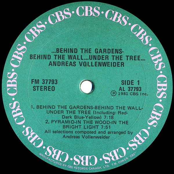 Andreas Vollenweider - ... Behind The Gardens - Behind The Wall - Under The Tree ... | CBS (FM 37793) - 3 Andreas Vollenweider - ... Behind The Gardens - Behind The Wall - Under The Tree ... | CBS (FM 37793) - 3