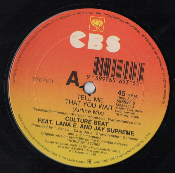 Culture Beat Featuring Lana E. & Jay Supreme - Tell Me That You Wait | CBS Records (656531 6) - 2