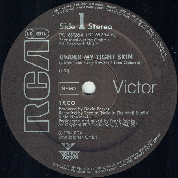 Taco - Under My Tight Skin | RCA Victor (PC 69264) - 2