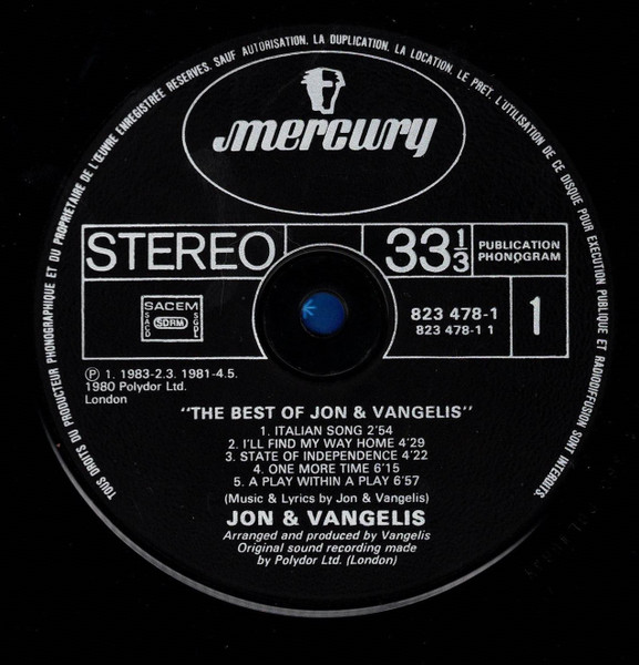Jon & Vangelis - The Best Of Jon And Vangelis | Mercury (823 478-1) - 3