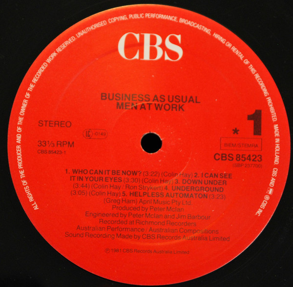 Men At Work - Business As Usual | CBS (CBS 85423) - 2 Men At Work - Business As Usual | CBS (CBS 85423) - 2
