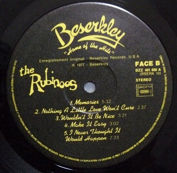 The Rubinoos - The Rubinoos | Beserkley (BZZ 401 006) - 2