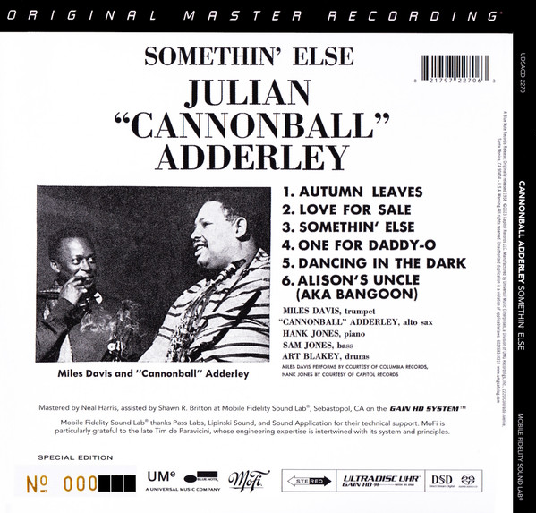 Cannonball Adderley - Somethin' Else | Mobile Fidelity Sound Lab (UDSACD 2270) - 3